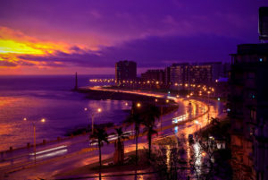 Sunset at Montevideo's main bay area.