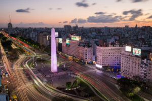 Avenida 9 de Julio with the Obelisco de Buenos Aires, Argentina at sunset