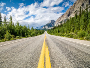 Endless Open Highway along the Canadian Rocky Mountains. Trans Canada Highway from Calgary to Jasper, Alberta, Canada. Hasselblad 50 MPixel XXXL 28mm Shot.